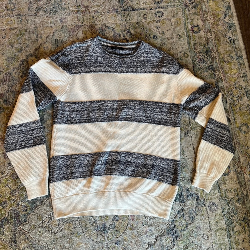 Zara Mens Striped Sweater Cream & Navy Blue Large
